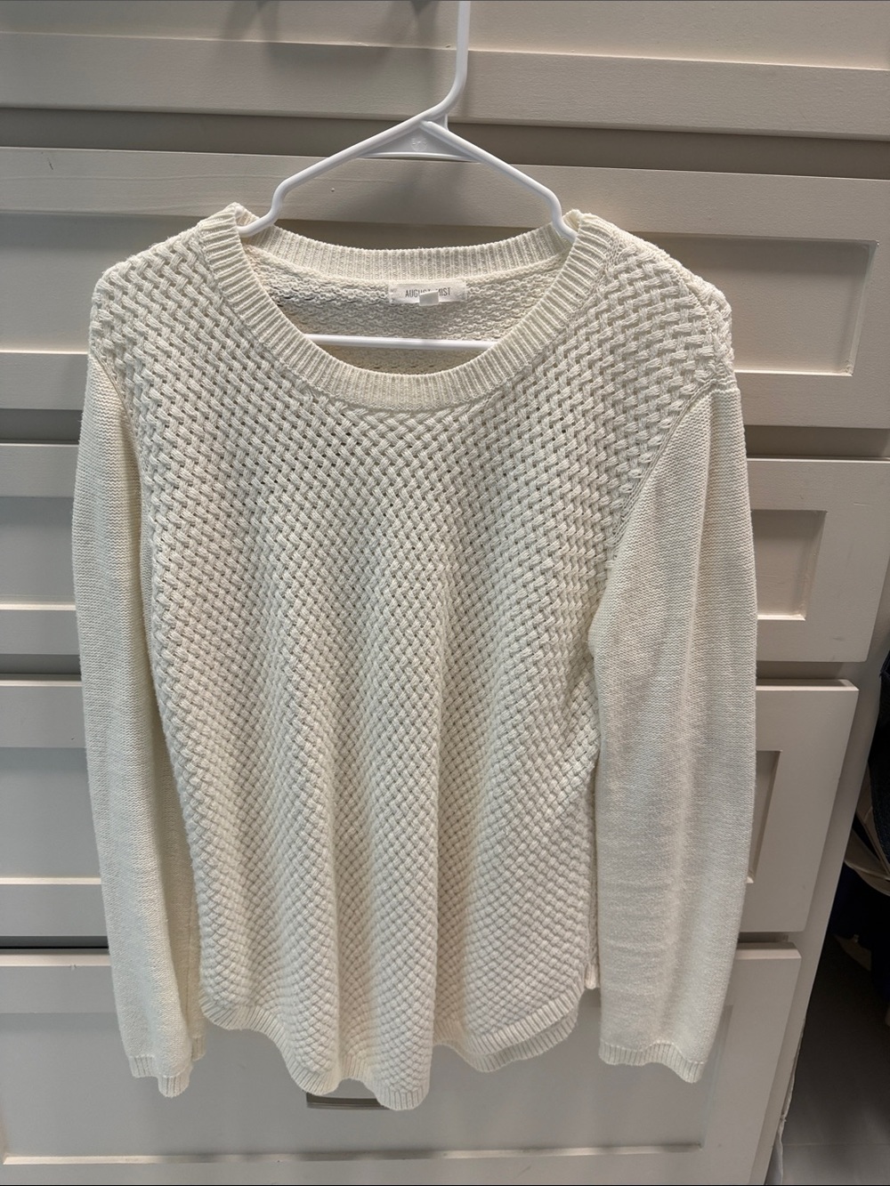 Textured Cream Crewneck Sweater - Women's Casual Knit